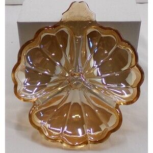 VTG Carnival Clover 3 Leaf DishJeanette Marigold Circa 1930 Iridescent Nut/Candy